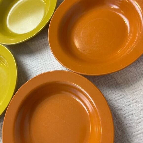 Vintage Melmac Melamine Bowl Set 3 Orange 3 Yellow Serve 6 70s 80s Retro MCM - Picture 2 of 12